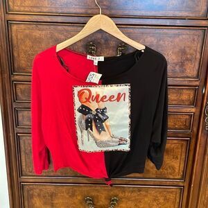 NWT Love J Woman’s black and red cropped tee shirt